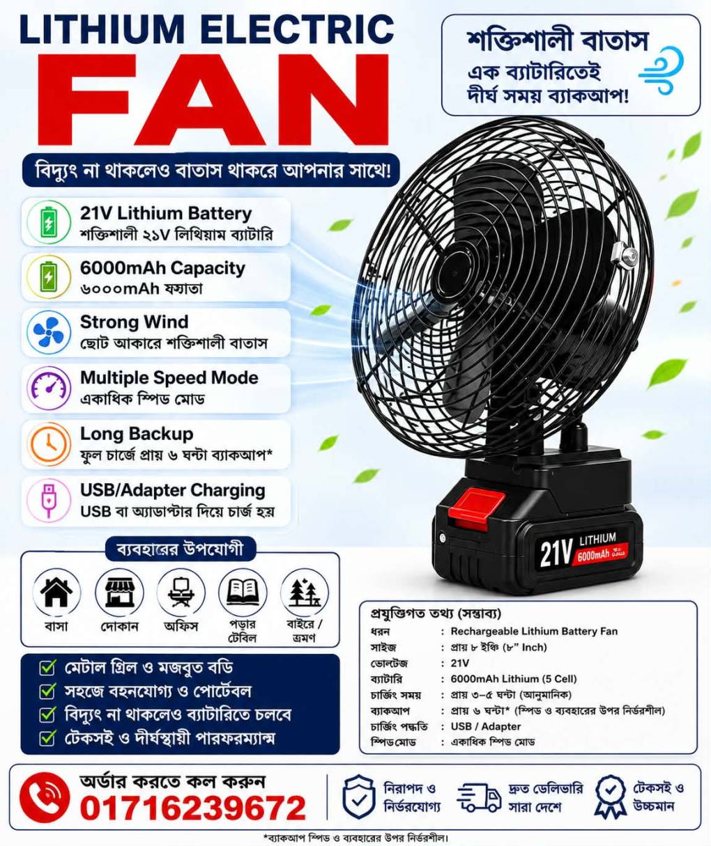 Rechargeable Lithium Electric Fan ⚡